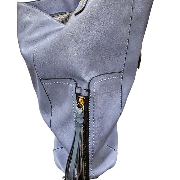 LeMiel Vegan Leather Blue 15" x 16" tote Shoulder Bag - Picture 5 of 12